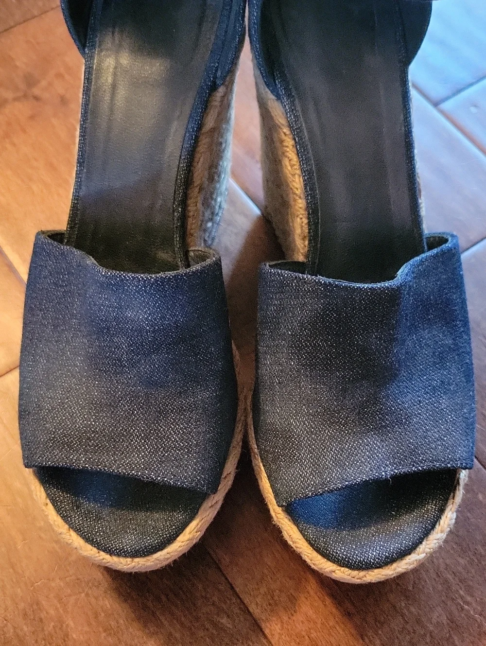 NWOT Stuart Weitzman Navy Espadrille Wedge Sandals with Ankle Strap Size 7